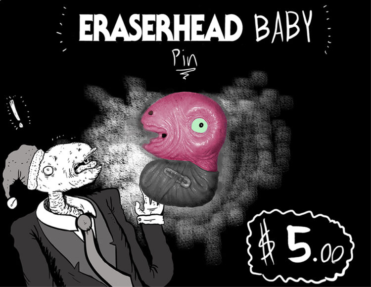 Eraserhead Baby Monster Pin Plastic and Plush